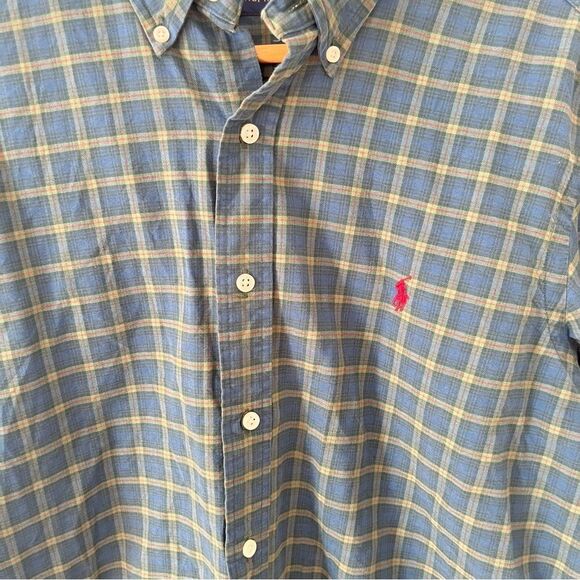 Ralph Lauren Blue Label Green Blue Plaid Long Sleeve Cotton Dress Shirt - Picture 7 of 7